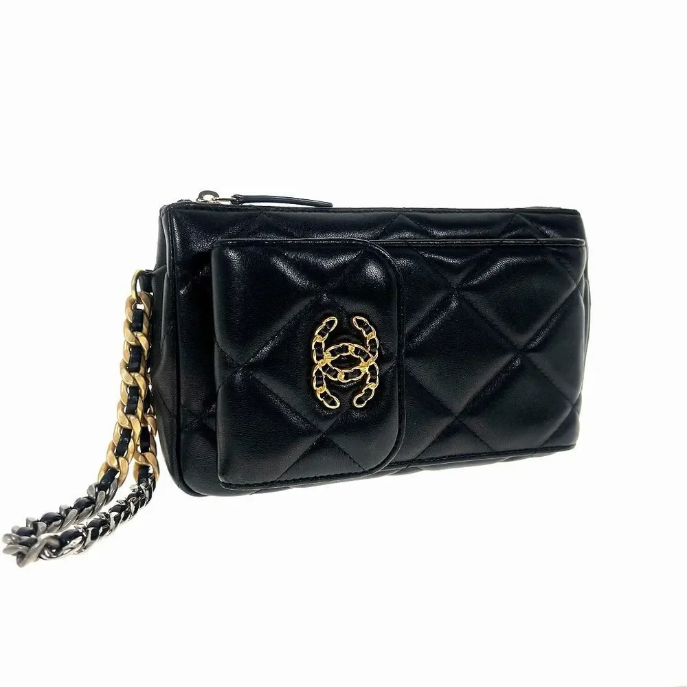 Chanel 19 Chain Clutch Lambskin Coco Black Gold Hardware Silver Hardware Handbag - Picture 3 of 11